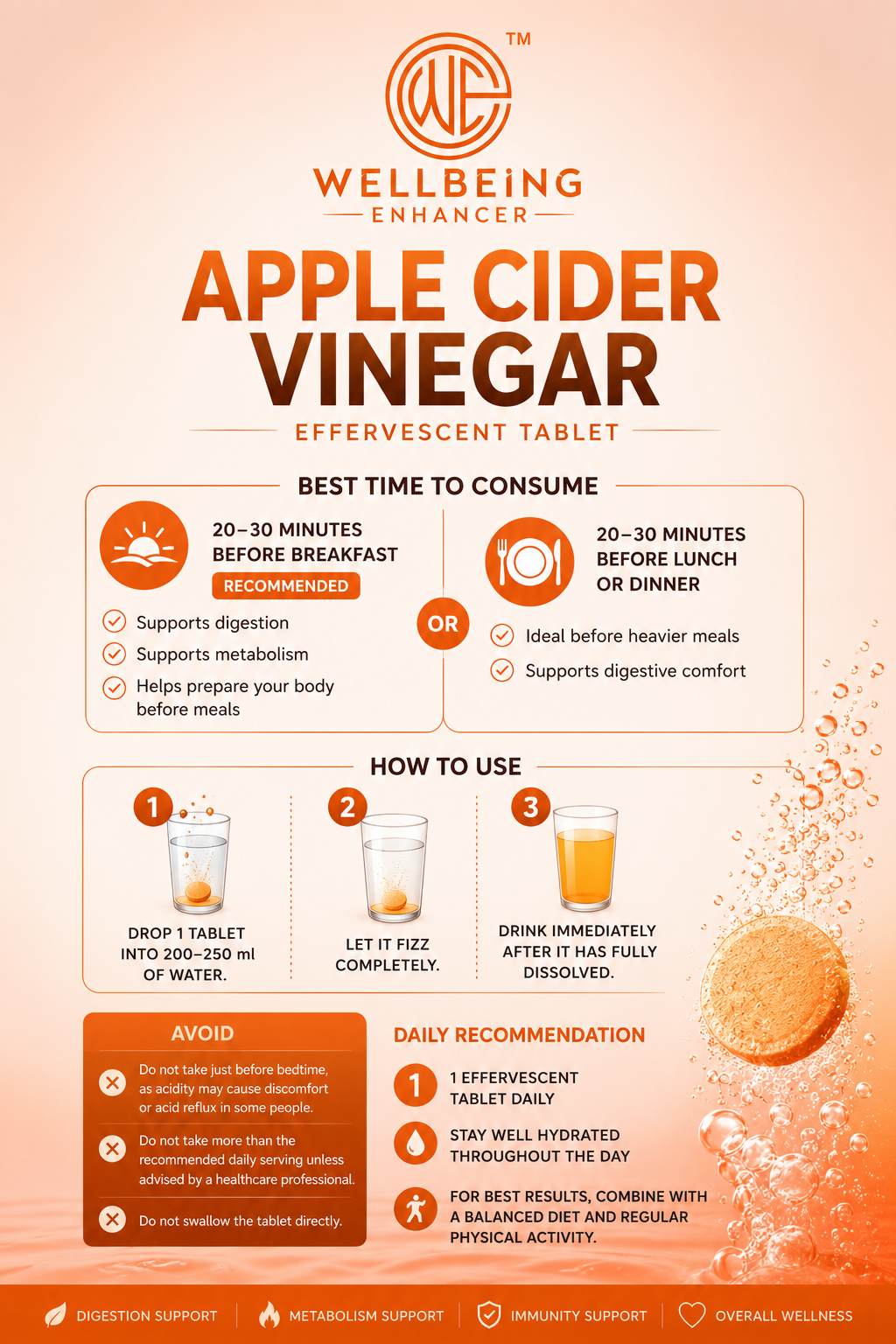 Wellbeing Enhancer Apple Cider Vinegar Effervescent Tablets | Digestion & Daily Wellness Support