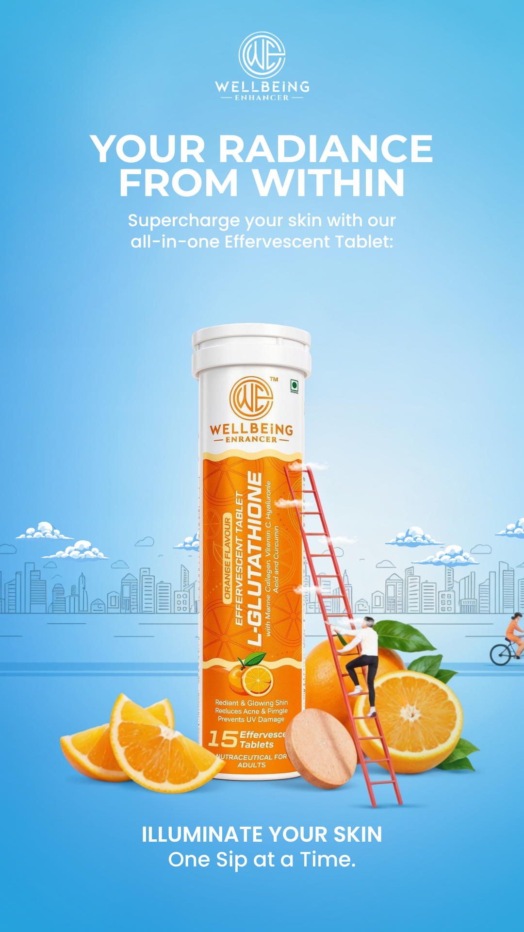 Wellbeing Enhancer L-Glutathione Effervescent Tablets | Skin Glow, Collagen & Antioxidant Support