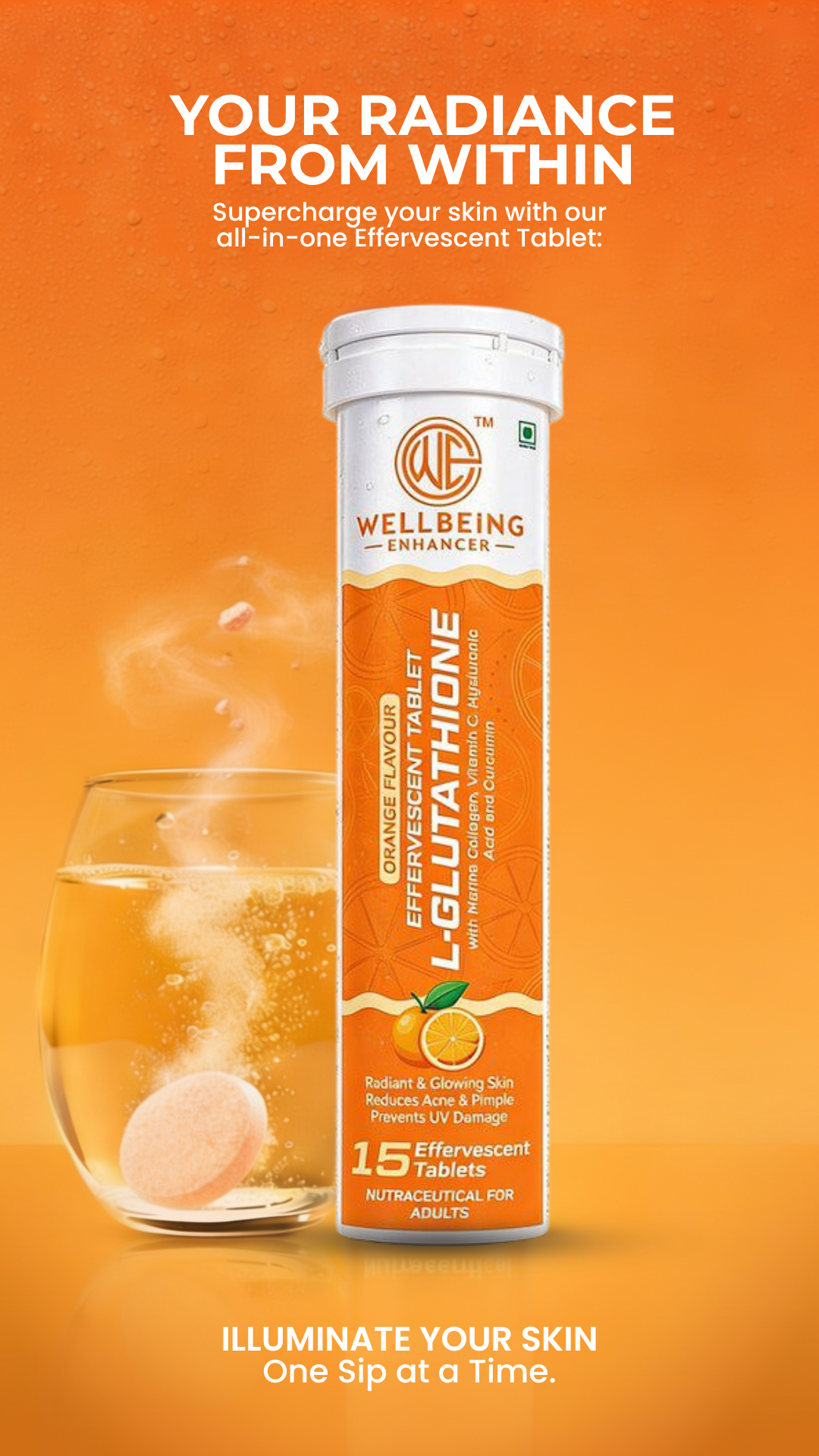 Wellbeing Enhancer L-Glutathione Effervescent Tablets | Skin Glow, Collagen & Antioxidant Support
