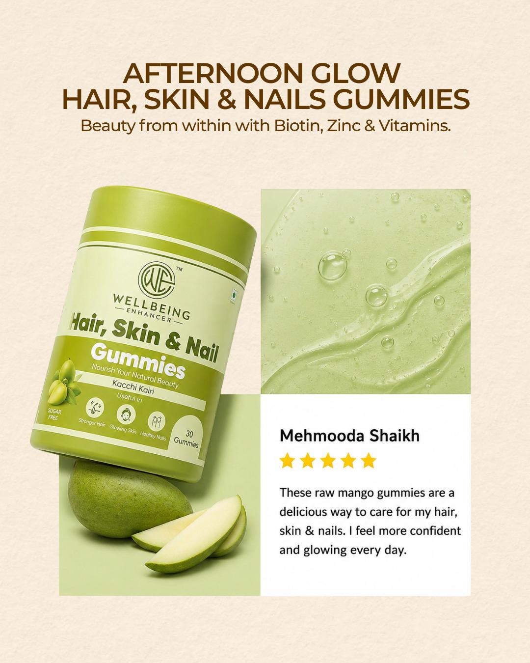 Wellbeing Enhancer Hair, Skin & Nail Gummies | Biotin Gummies for Hair Growth, Glowing Skin & Strong Nails