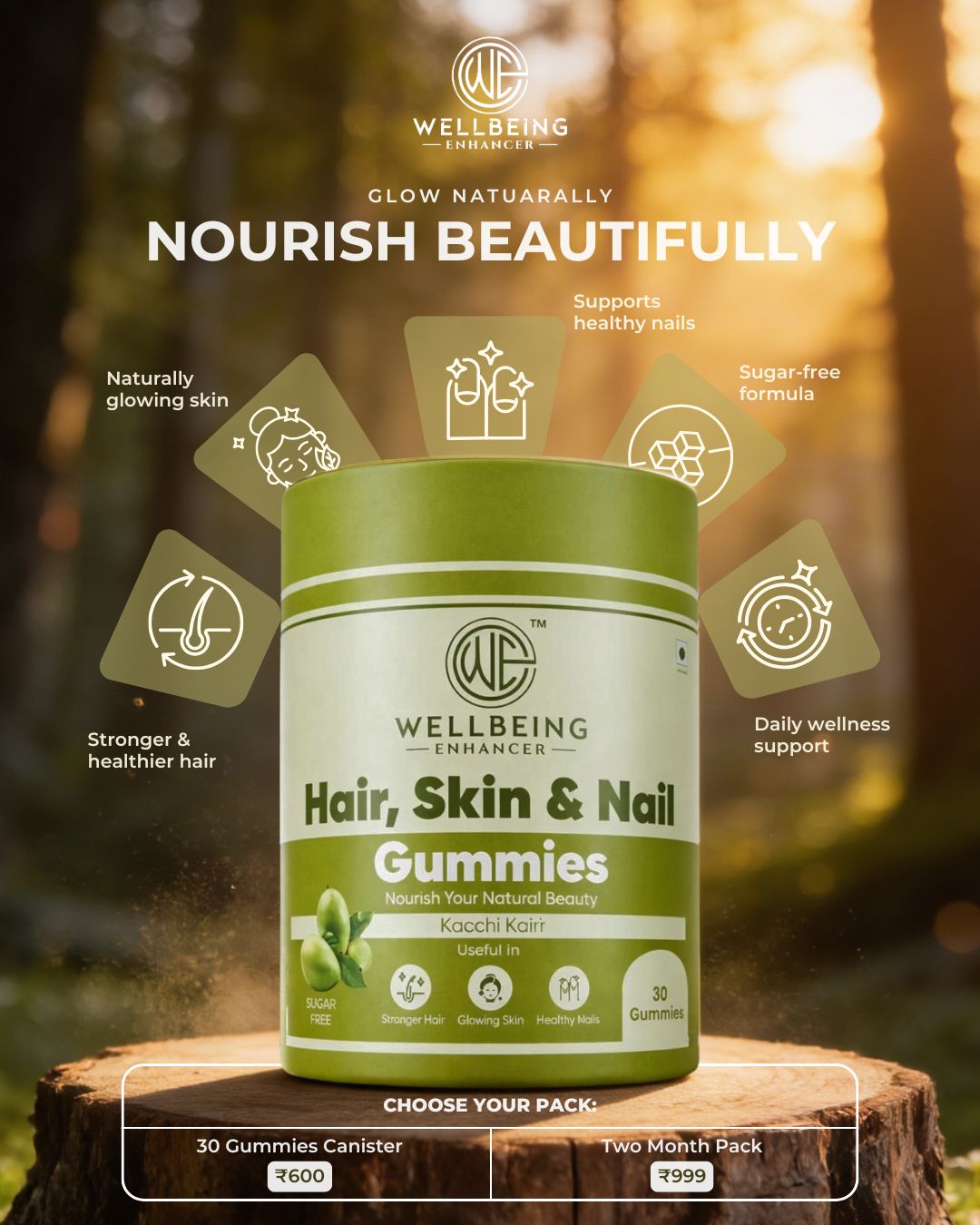Wellbeing Enhancer Hair, Skin & Nail Gummies | Biotin Gummies for Hair Growth, Glowing Skin & Strong Nails