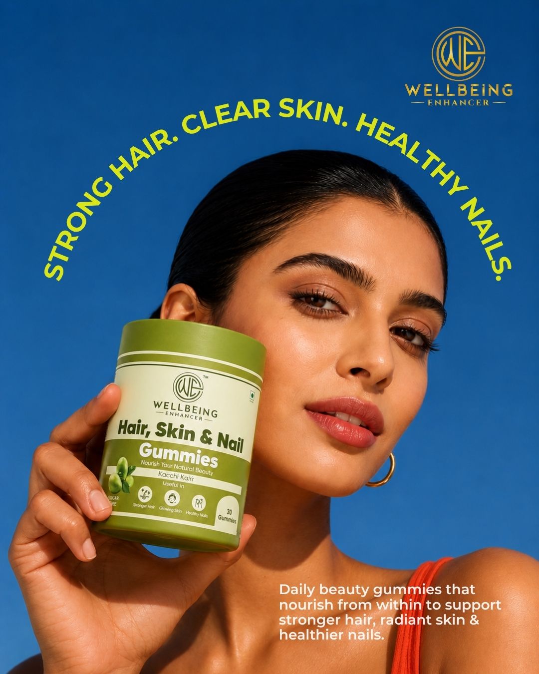Wellbeing Enhancer Hair, Skin & Nail Gummies | Biotin Gummies for Hair Growth, Glowing Skin & Strong Nails