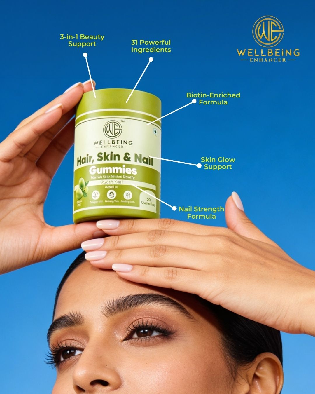 Wellbeing Enhancer Hair, Skin & Nail Gummies | Biotin Gummies for Hair Growth, Glowing Skin & Strong Nails