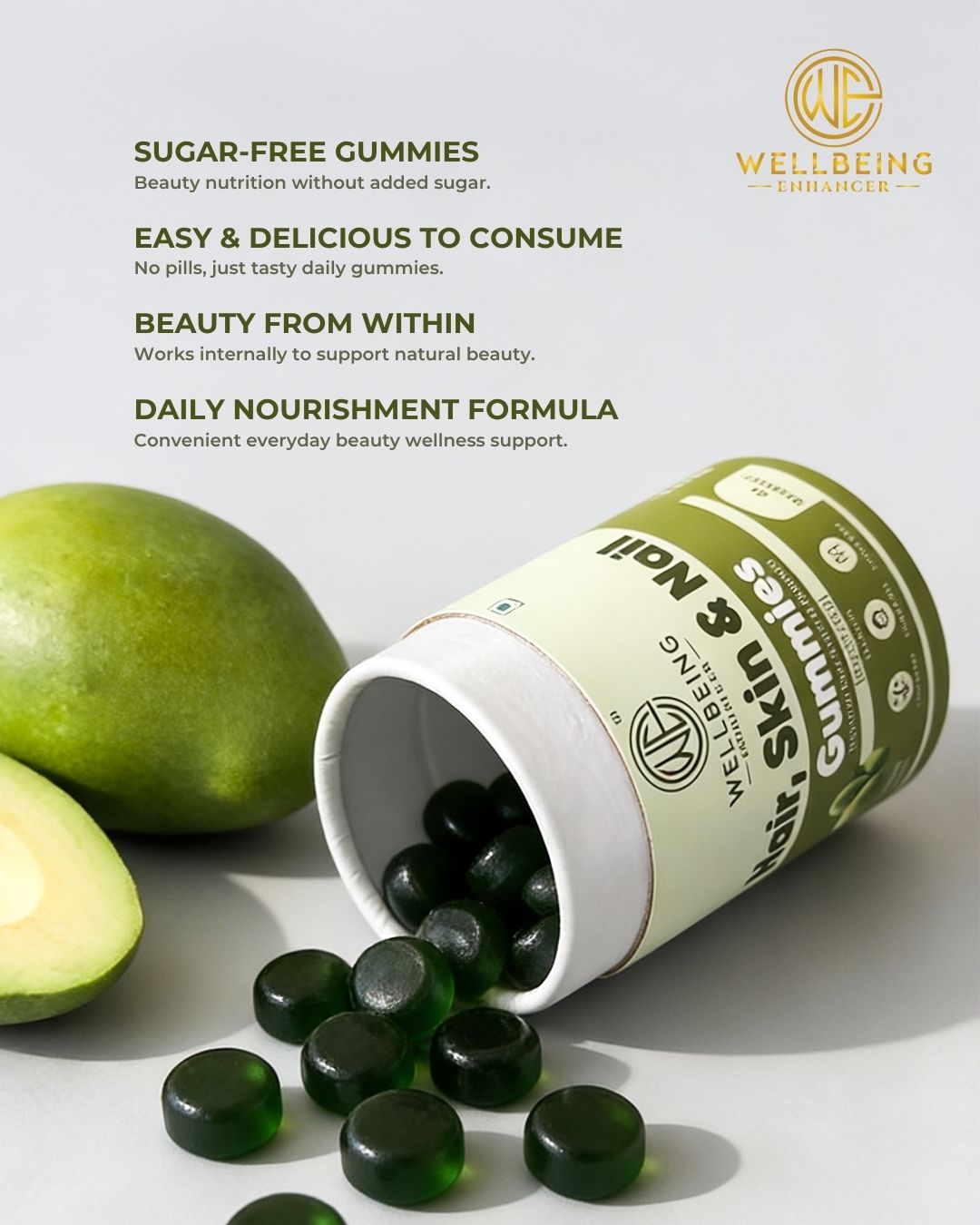 Wellbeing Enhancer Hair, Skin & Nail Gummies | Biotin Gummies for Hair Growth, Glowing Skin & Strong Nails
