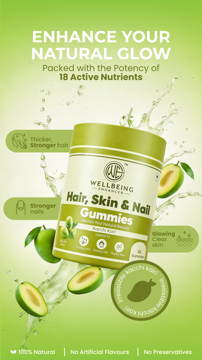 Wellbeing Enhancer Hair, Skin & Nail Gummies | Biotin Gummies for Hair Growth, Glowing Skin & Strong Nails