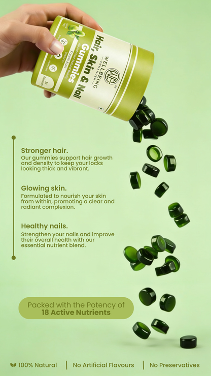 Wellbeing Enhancer Hair, Skin & Nail Gummies | Biotin Gummies for Hair Growth, Glowing Skin & Strong Nails